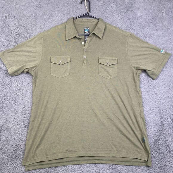 Kuhl Shirt Mens XXL Green Polo Short Sleeve Pockets Outdoor Cotton Poly Blend - Picture 1 of 7